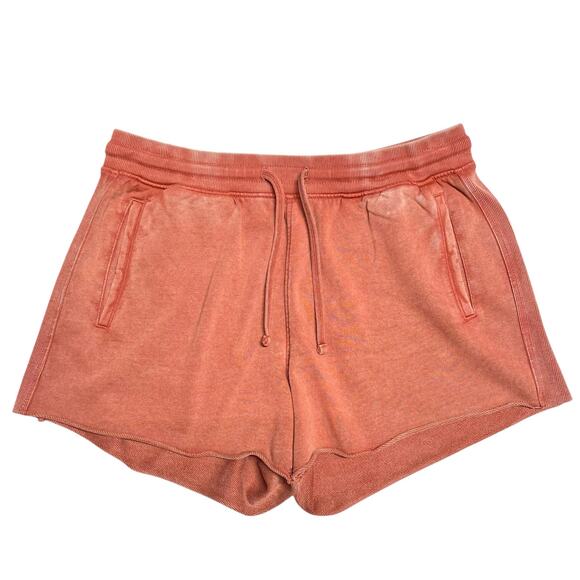 ZARA NWT Washed Effect Brick Orange Cotton Terry Fleece Sweat Shorts Size L - Picture 1 of 7